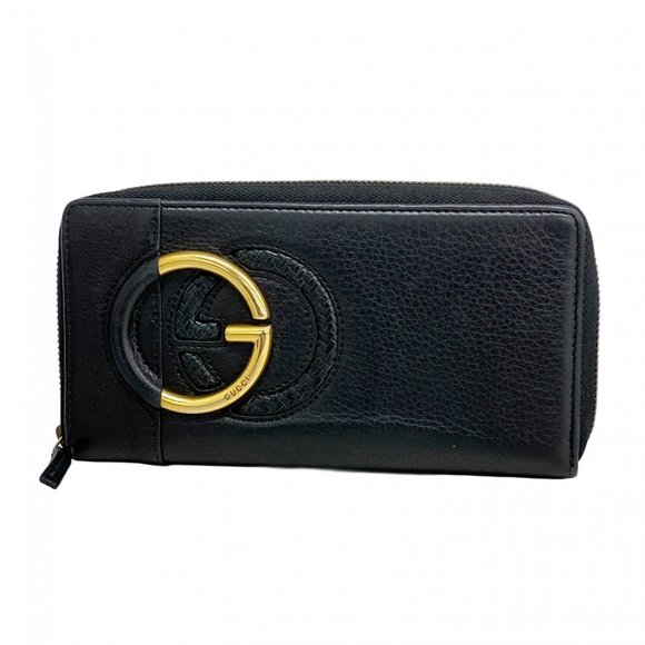 Gucci Interlocking G Long Wallet 309972 Leather Black Women's - Picture 1 of 9